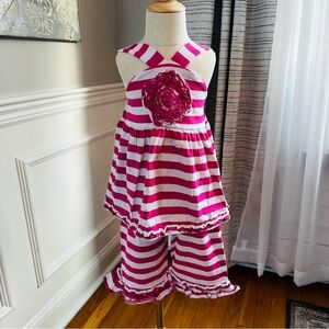 Honesly Pink and White Kids Striped Tunic & Capri Set